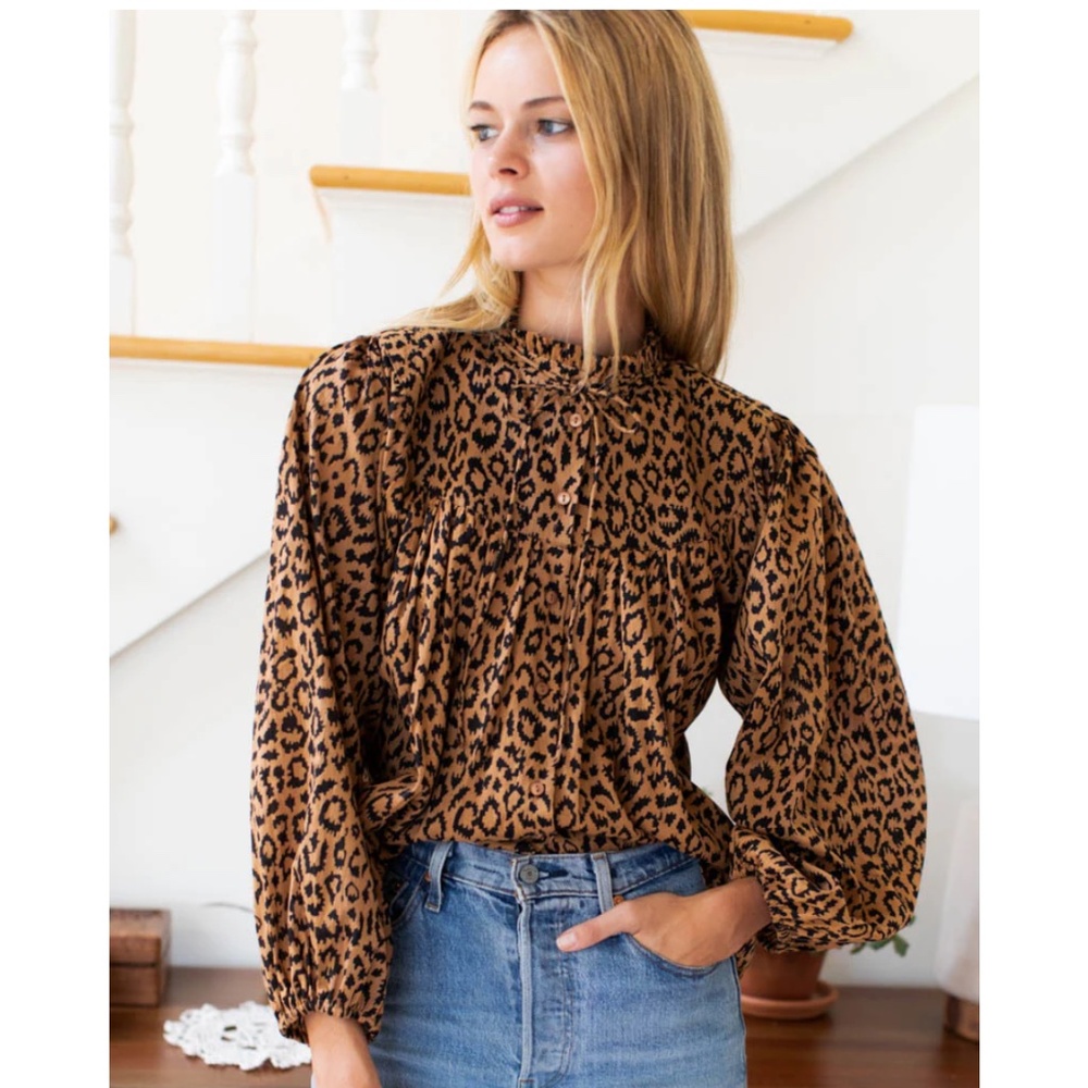 Emerson Fry Leopard Print Blouse | Button Front | Boho Chic Top | Size Small - Picture 4 of 12